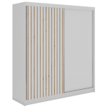 Szafa przesuwna LUMOS 200 - biały, z lamelami dąb aristan + 4 szuflady