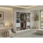 Szafa przesuwna LUMOS 200 - biały, z lamelami dąb aristan + 4 szuflady