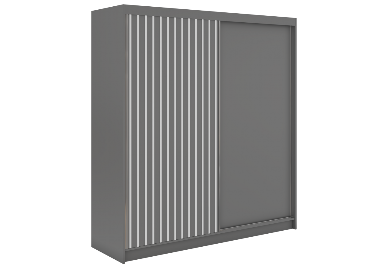 Szafa przesuwna LUMOS 200 - szary, z lamelami białymi + 4 szuflady