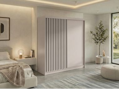 Szafa przesuwna LUMOS 200 - kaszmir, z lamelami czarnymi + 4 szuflady