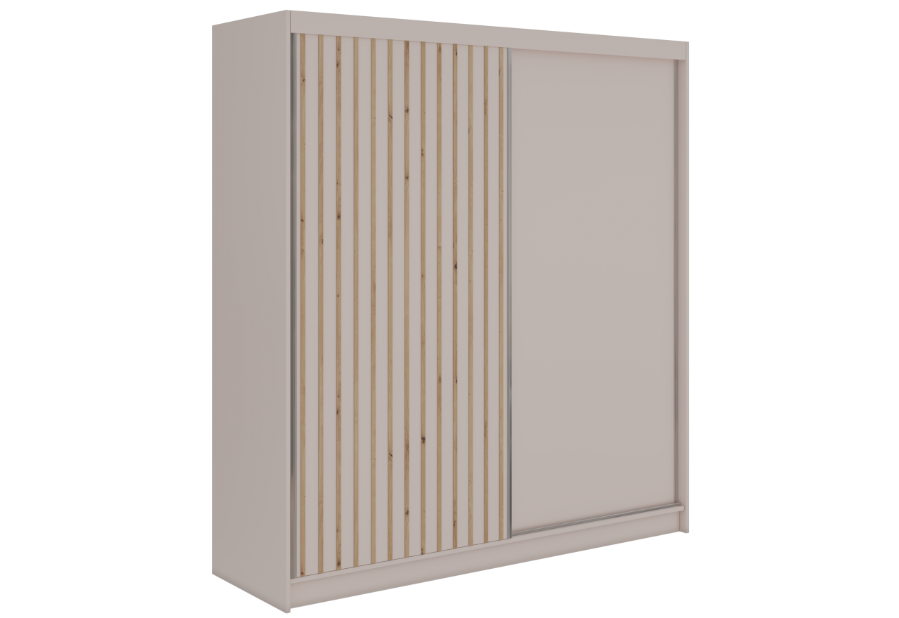 Szafa przesuwna LUMOS 200 - kaszmir, z lamelami dąb aristan + 4 szuflady