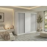 Szafa przesuwna LUMOS 240 cm - biały, z lamelami czarnymi + 4 szuflady