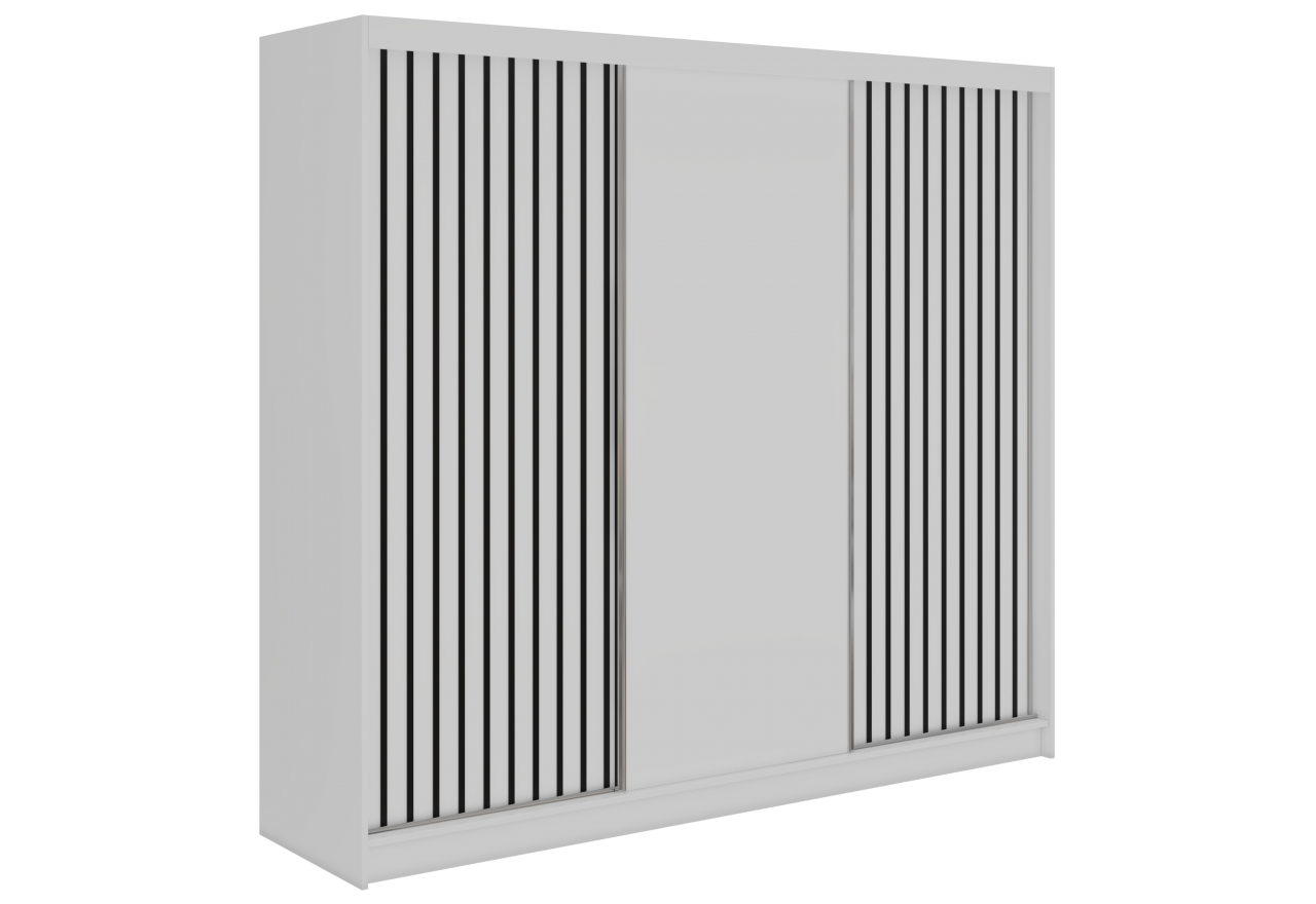 Szafa przesuwna LUMOS 240 cm - biały, z lamelami czarnymi + 4 szuflady