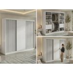 Szafa przesuwna LUMOS 240 cm - biały, z lamelami czarnymi + 4 szuflady