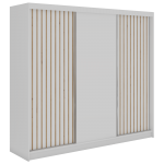 Szafa przesuwna LUMOS 240 cm - biały, z lamelami dąb aristan + 4 szuflady