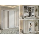 Szafa przesuwna LUMOS 240 cm - biały, z lamelami dąb aristan + 4 szuflady