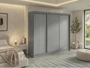 Szafa przesuwna LUMOS 240 - szary, z lamelami białymi + 4 szuflady