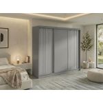 Szafa przesuwna LUMOS 240 cm - szary, z lamelami białymi + 4 szuflady