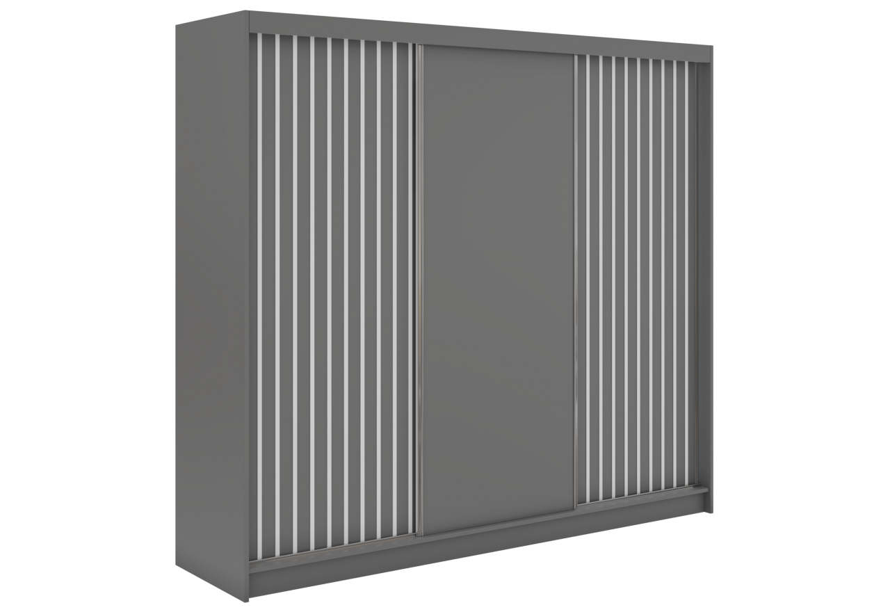 Szafa przesuwna LUMOS 240 cm - szary, z lamelami białymi + 4 szuflady