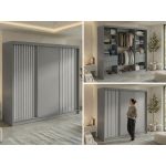 Szafa przesuwna LUMOS 240 cm - szary, z lamelami białymi + 4 szuflady