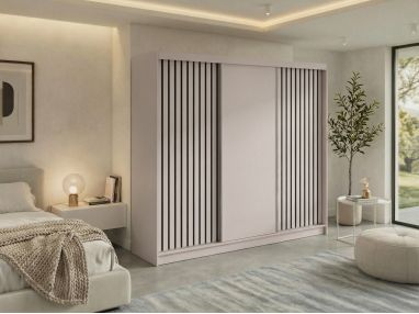 Szafa przesuwna LUMOS 240 - kaszmir, z lamelami czarnymi + 4 szuflady