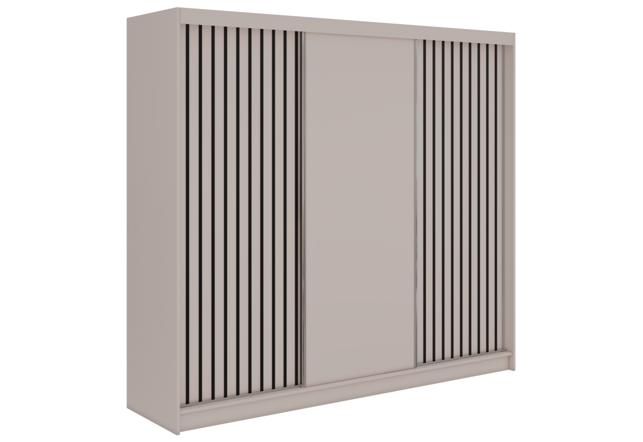 Szafa przesuwna LUMOS 240 cm - kaszmir, z lamelami czarnymi + 4 szuflady