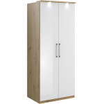 Dwudrzwiowa szafa 90 cm w modnym stylu do sypialni i garderoby - OLIVER Dąb Artisan / Biały połysk