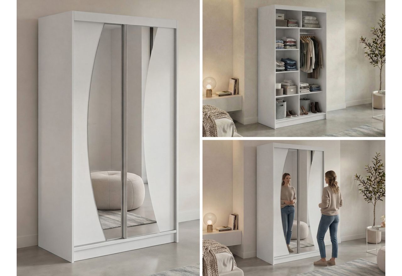 Szafa przesuwna VERONA 120 cm - biały z lustrem