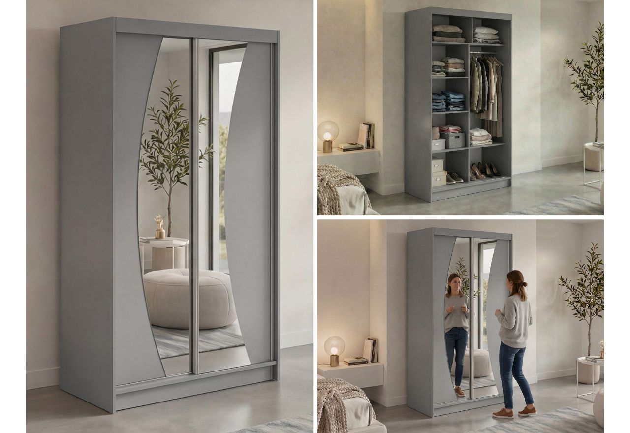 Szafa przesuwna VERONA 120 cm - szary z lustrem
