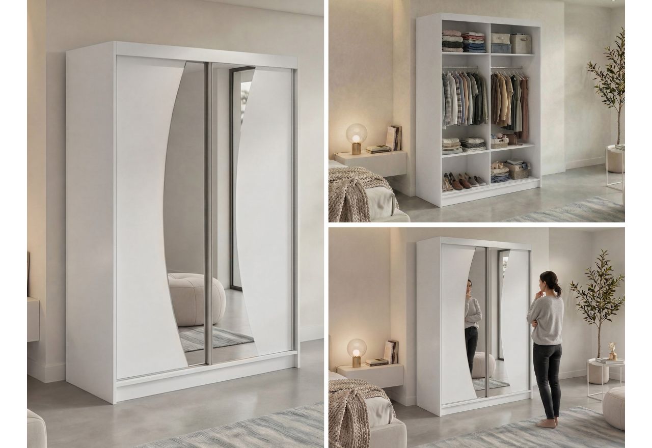 Szafa przesuwna VERONA 150 cm - biały z lustrem