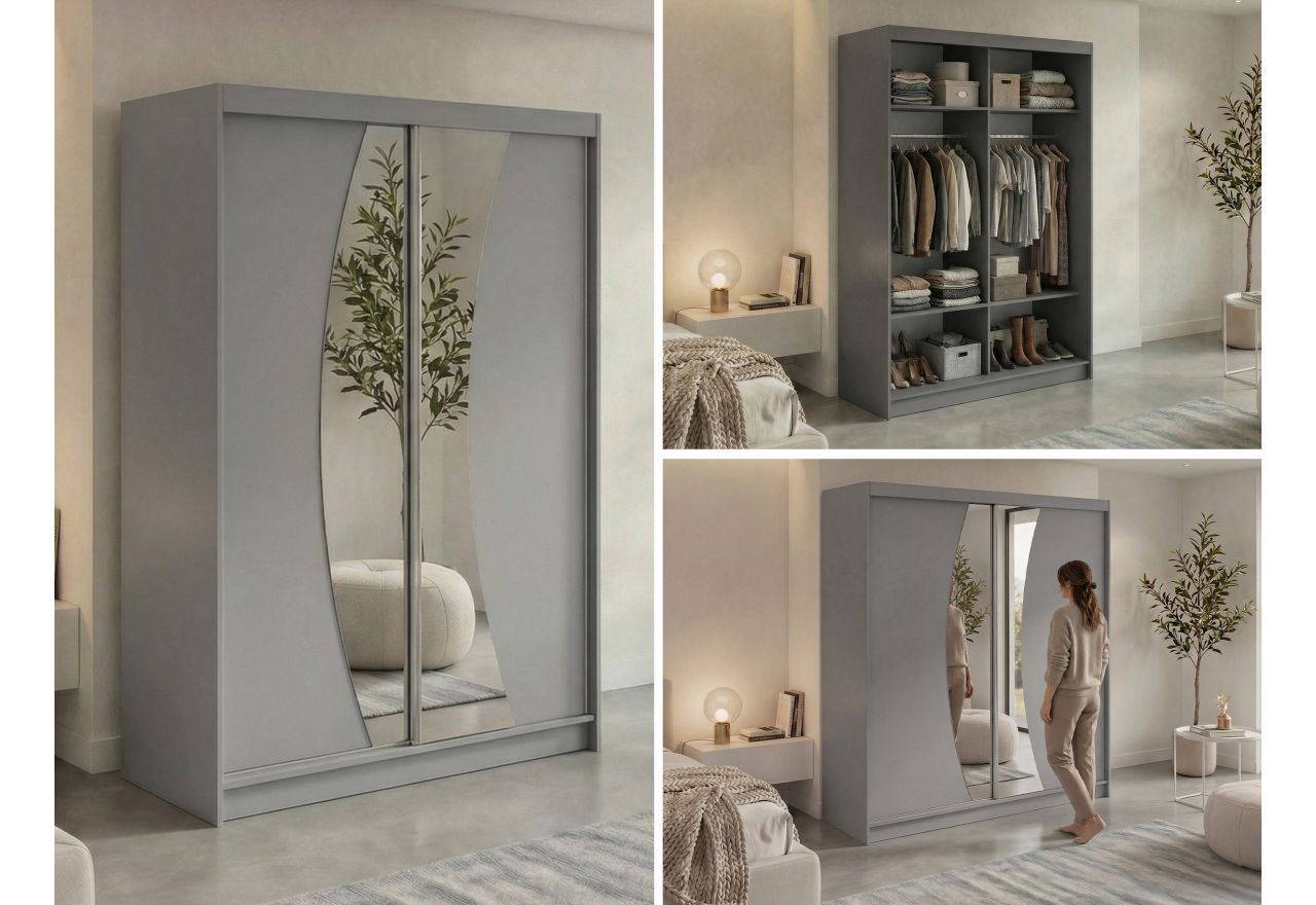 Szafa przesuwna VERONA 150 cm - szary z lustrem