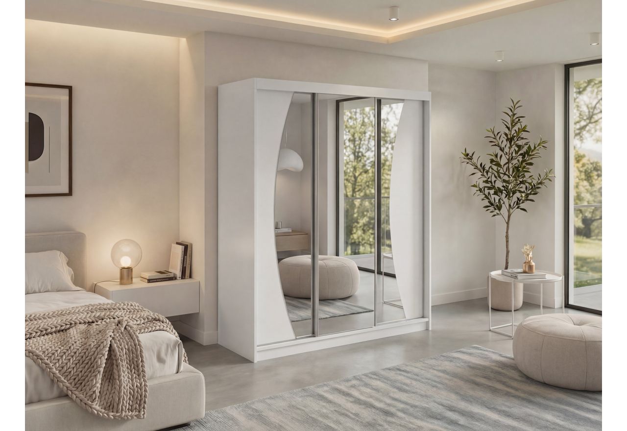 Szafa przesuwna VERONA 180 cm - biały z lustrem + 2 szuflady