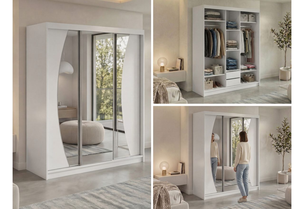 Szafa przesuwna VERONA 180 cm - biały z lustrem + 2 szuflady