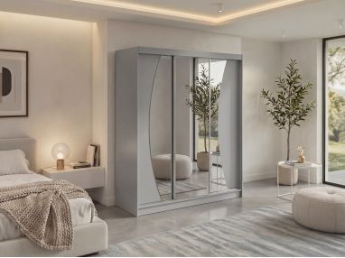 Szafa przesuwna VERONA 180 - szary z lustrem + 2 szuflady