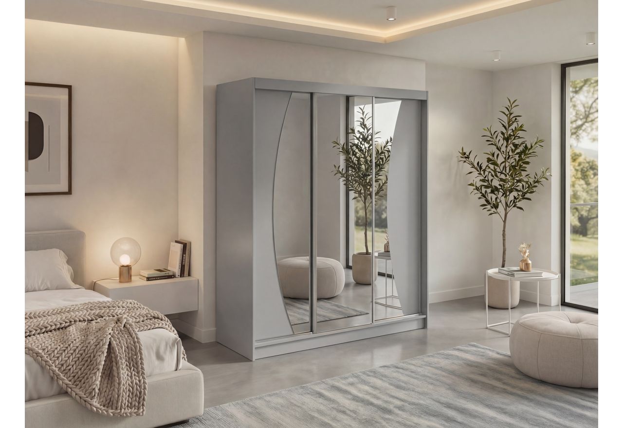 Szafa przesuwna VERONA 180 cm - szary z lustrem + 2 szuflady