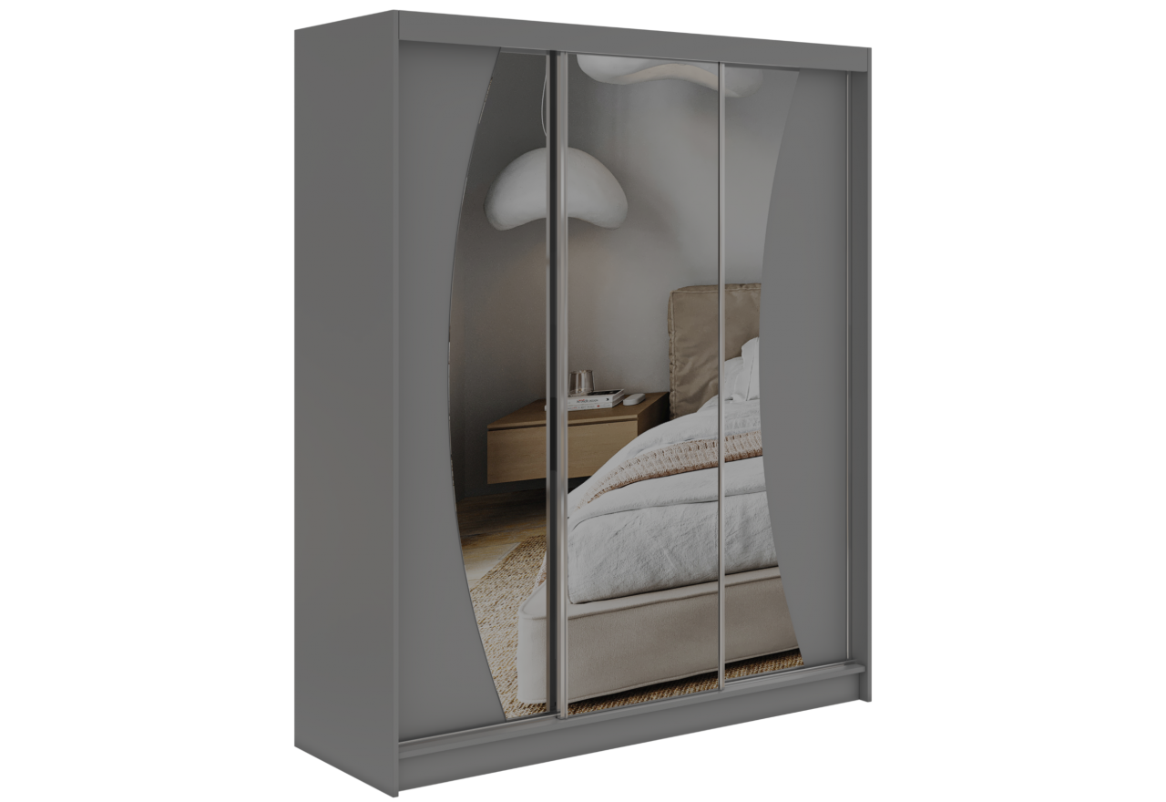 Szafa przesuwna VERONA 180 cm - szary z lustrem + 2 szuflady