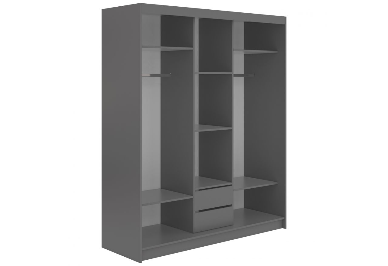 Szafa przesuwna VERONA 180 cm - szary z lustrem + 2 szuflady