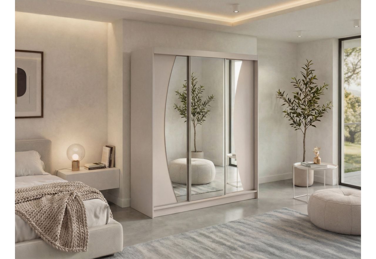 Szafa przesuwna VERONA 180 cm - kaszmir z lustrem + 2 szuflady