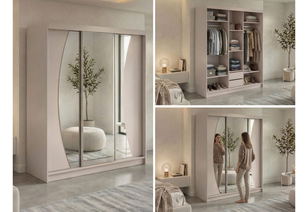 Szafa przesuwna VERONA 180 cm - kaszmir z lustrem + 2 szuflady