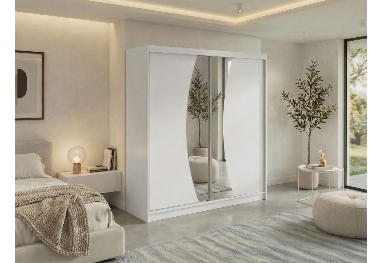 Szafa przesuwna VERONA 200 - biały z lustrem