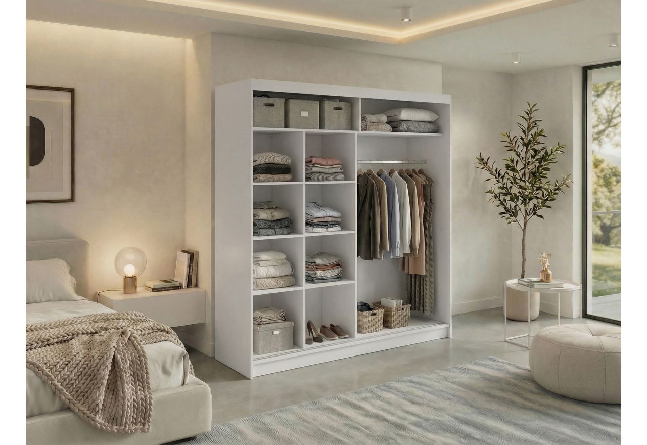 Szafa przesuwna VERONA 200 - biały z lustrem