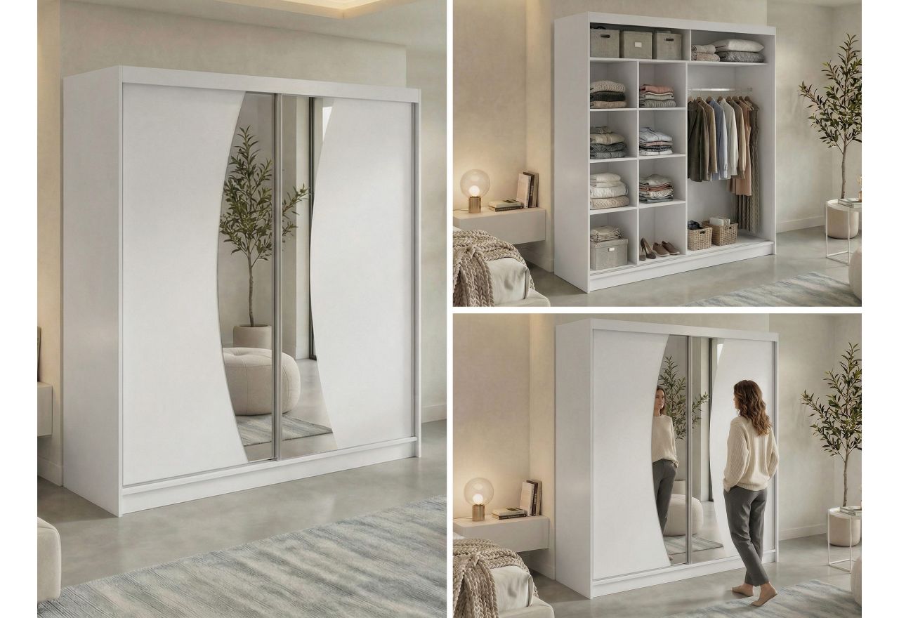 Szafa przesuwna VERONA 200 - biały z lustrem