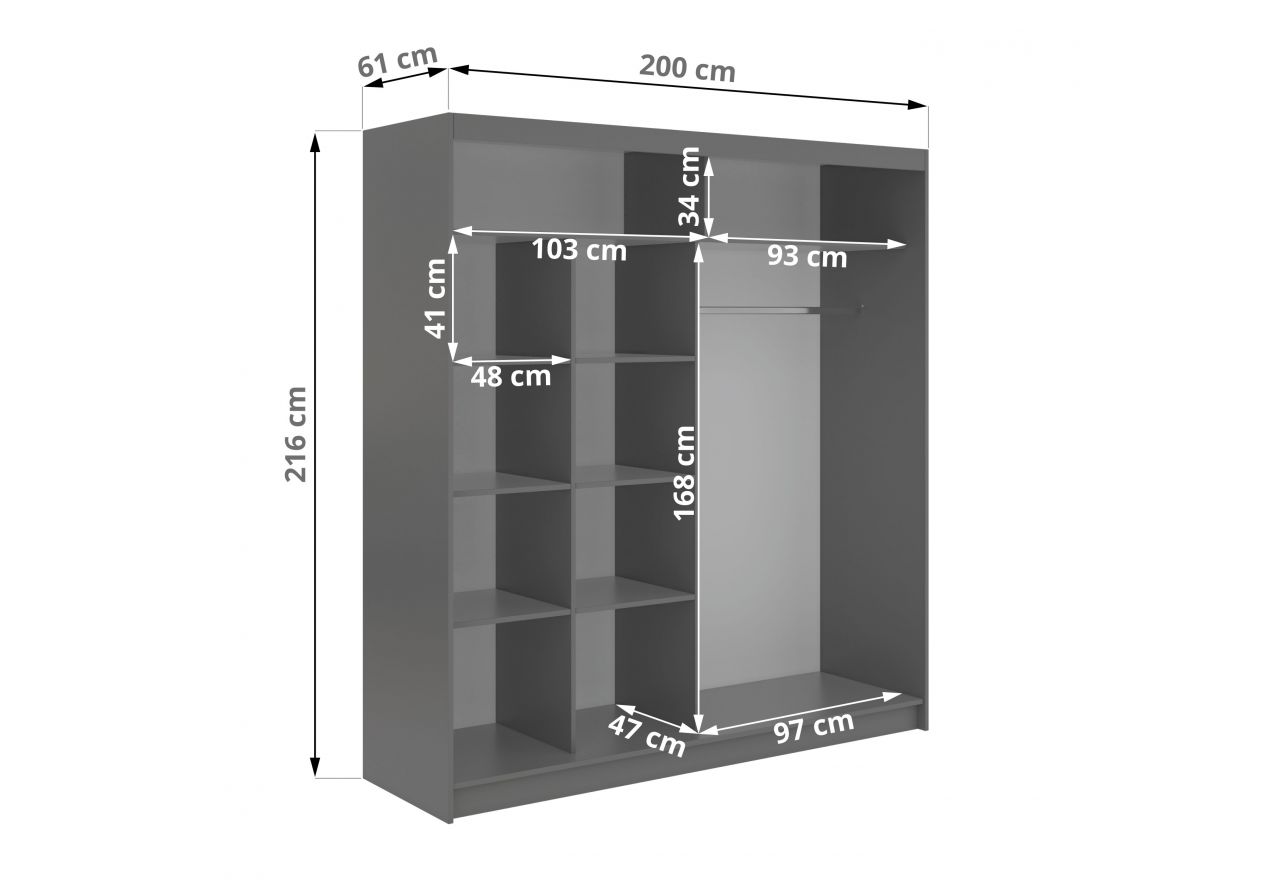 Szafa przesuwna VERONA 200 - szary z lustrem