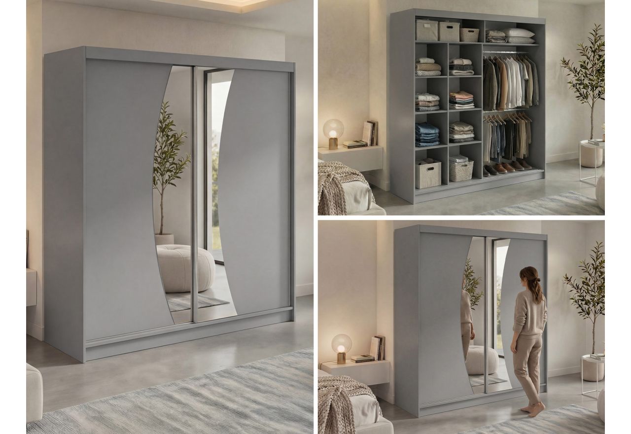 Szafa przesuwna VERONA 200 - szary z lustrem