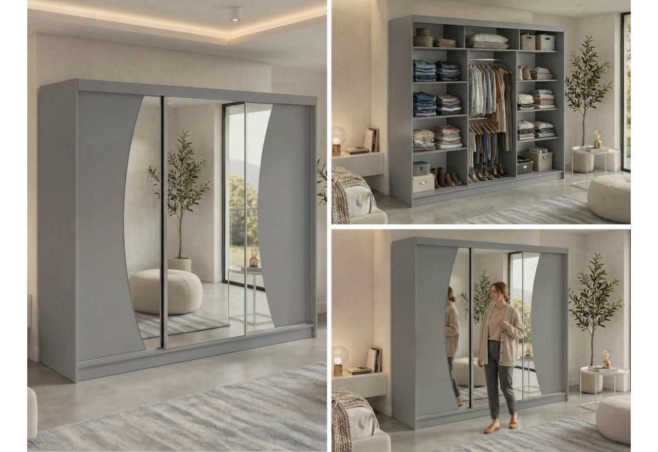 Szafa przesuwna VERONA 240 cm - szary z lustrem