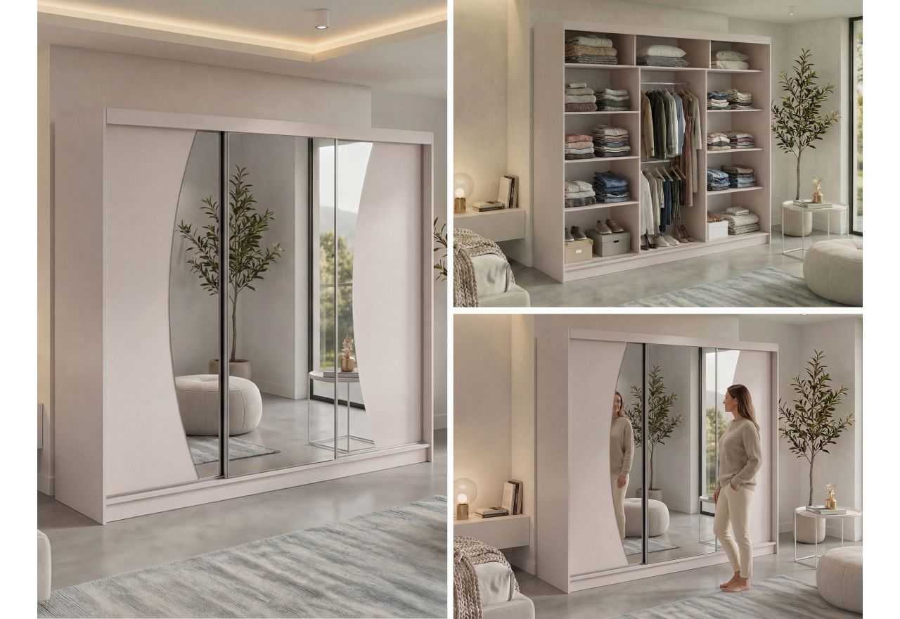 Szafa przesuwna VERONA 240 cm - kaszmir z lustrem