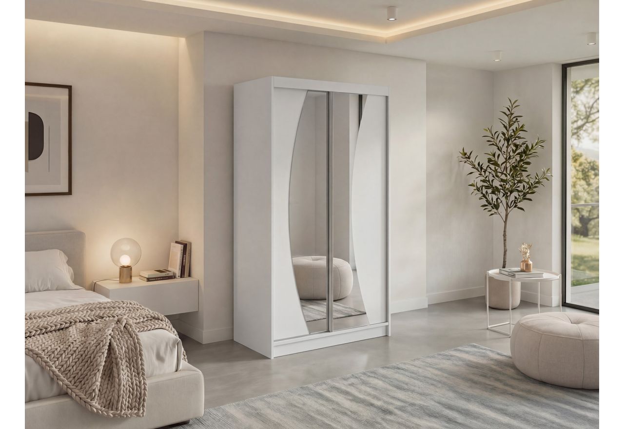 Szafa przesuwna VERONA 120 cm - biały z lustrem + 2 szuflady