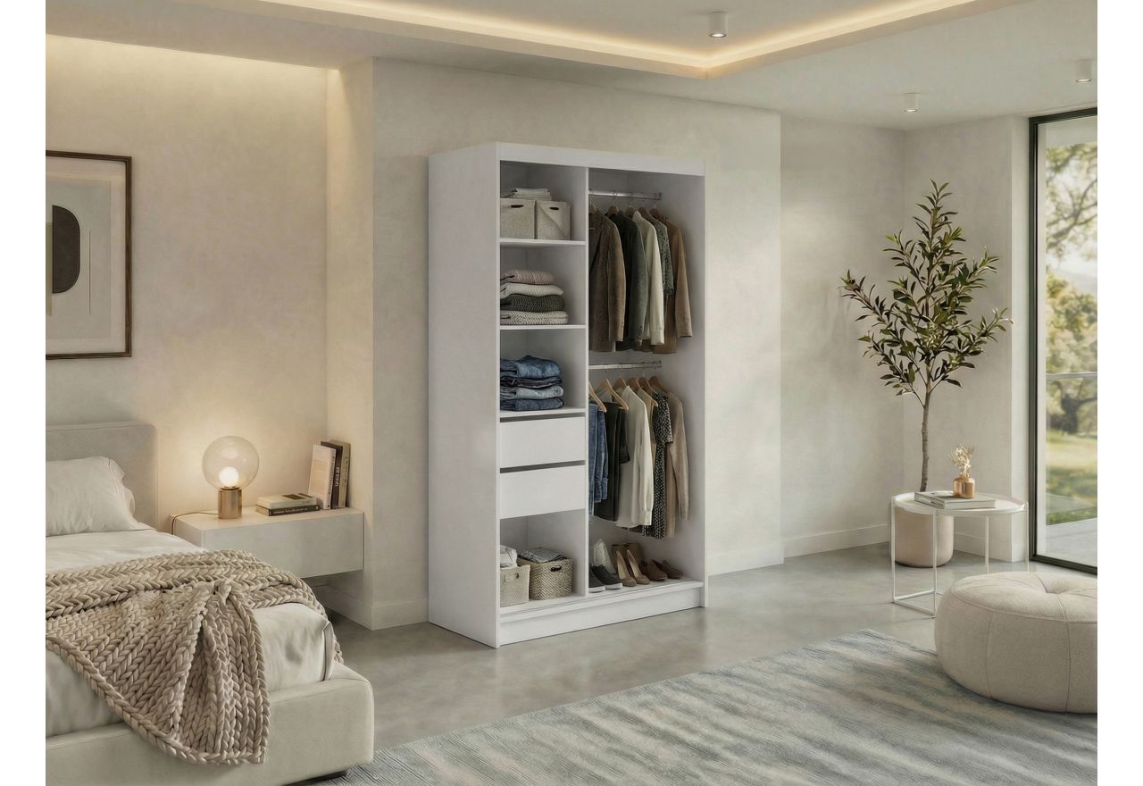 Szafa przesuwna VERONA 120 cm - biały z lustrem + 2 szuflady