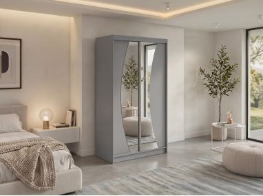 Szafa przesuwna VERONA 120 - szary z lustrem + 2 szuflady