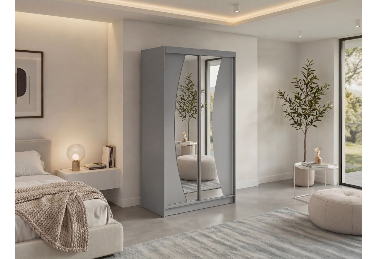 Szafa przesuwna VERONA 120 cm - szary z lustrem + 2 szuflady