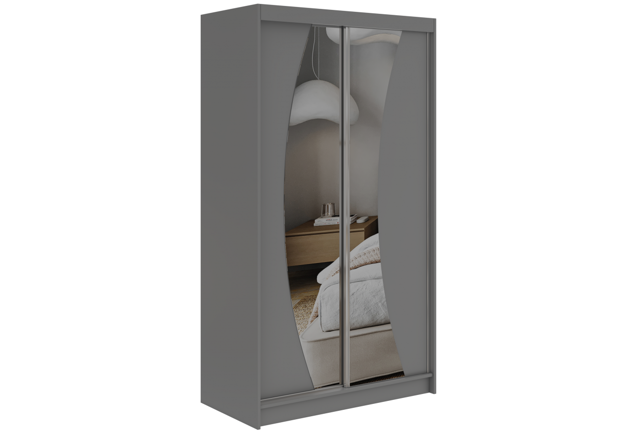 Szafa przesuwna VERONA 120 cm - szary z lustrem + 2 szuflady