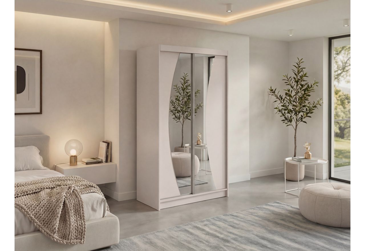 Szafa przesuwna VERONA 120 cm - kaszmir z lustrem + 2 szuflady