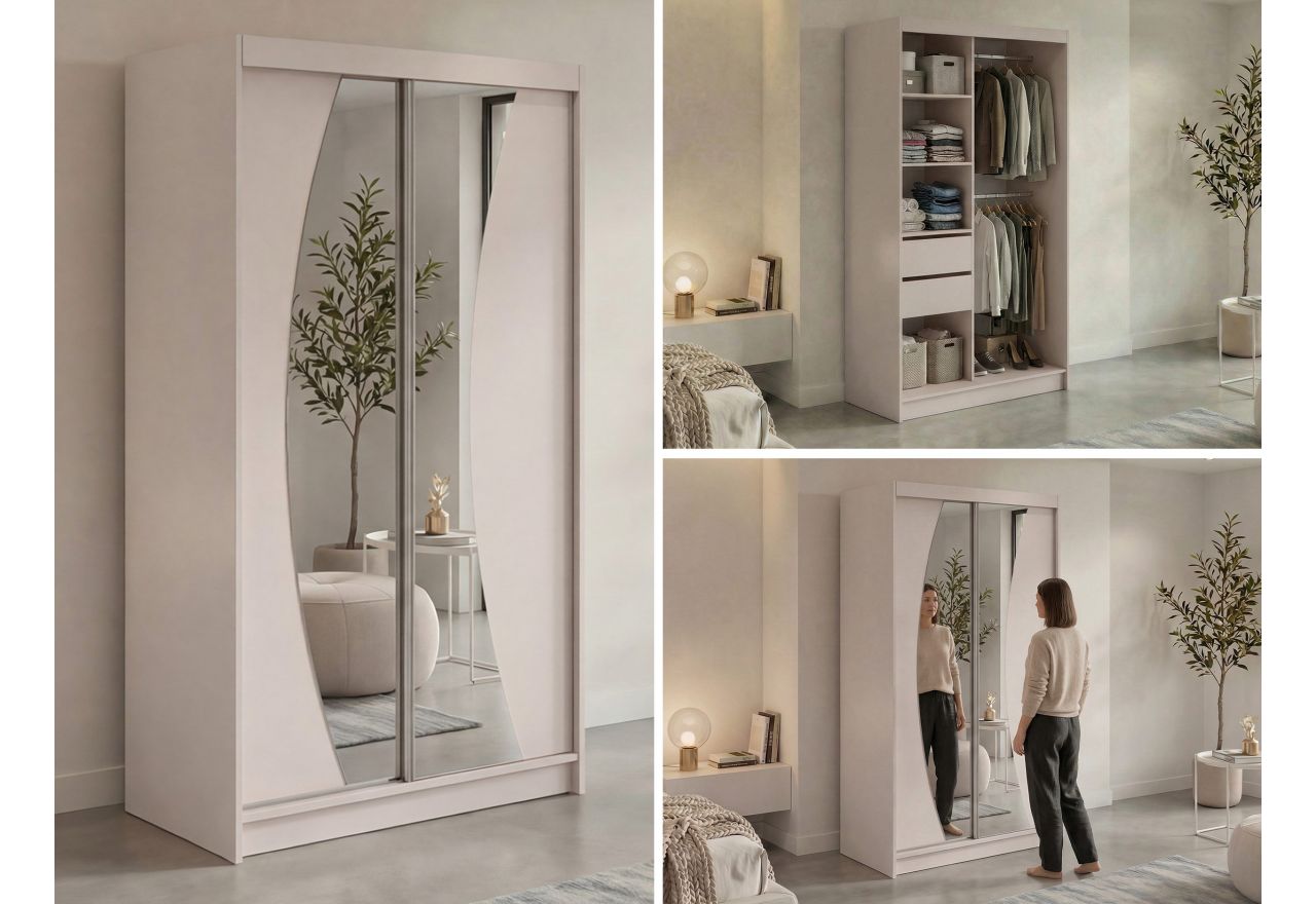 Szafa przesuwna VERONA 120 cm - kaszmir z lustrem + 2 szuflady