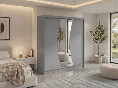 Szafa przesuwna VERONA 200 - szary z lustrem + 4 szuflady