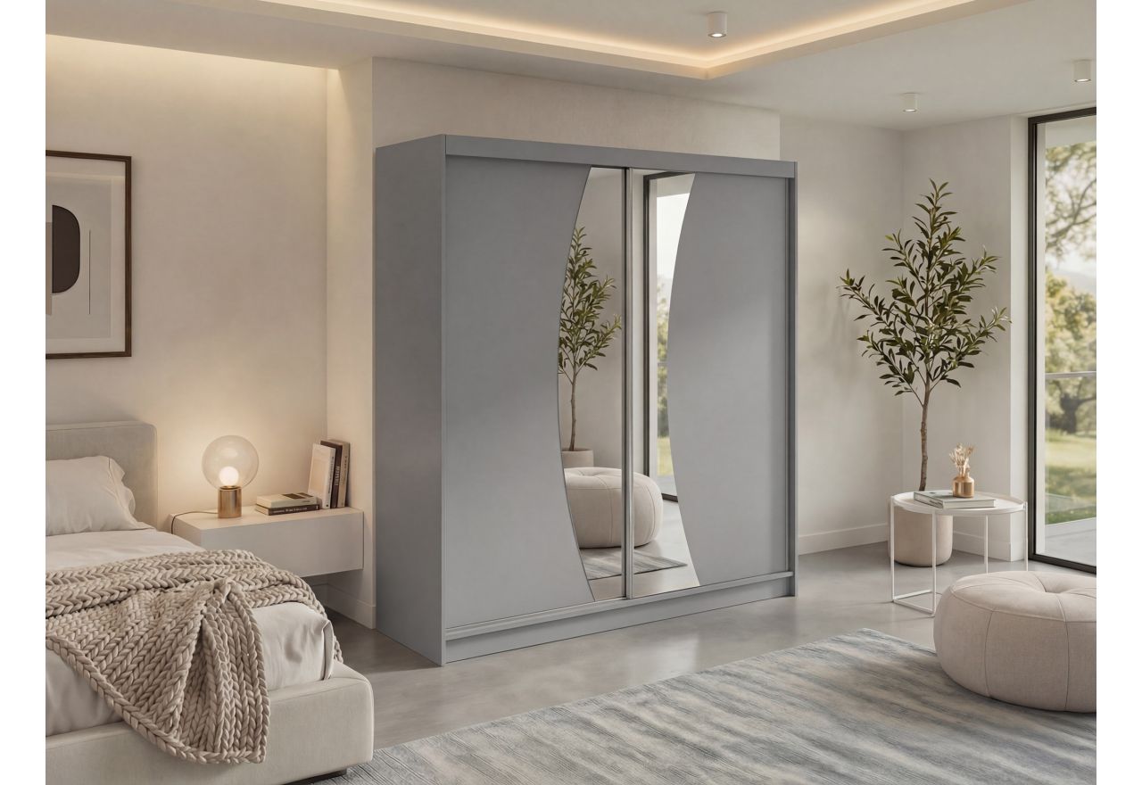 Szafa przesuwna VERONA 200 - szary z lustrem + 4 szuflady