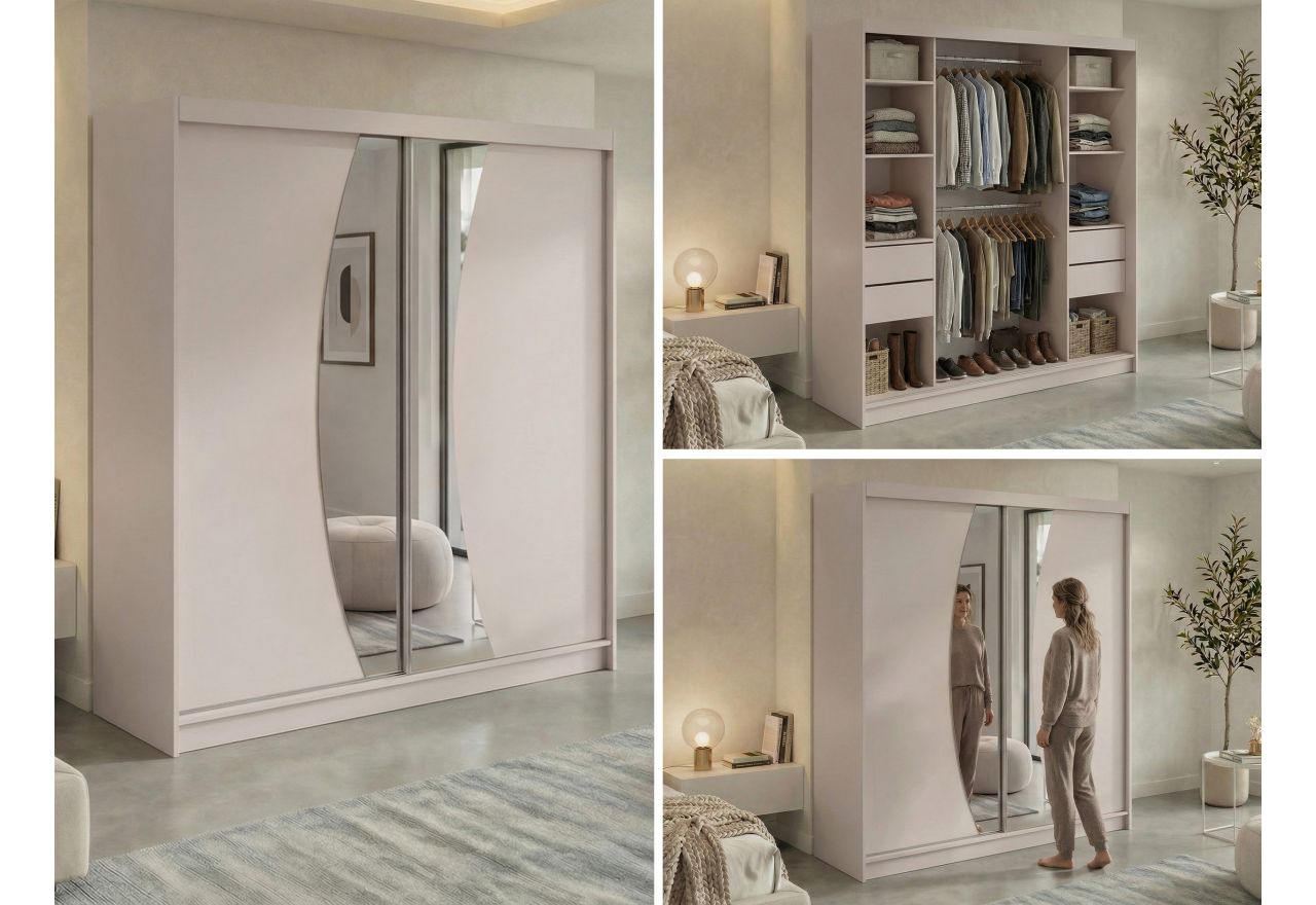 Szafa przesuwna VERONA 200 - kaszmir z lustrem + 4 szuflady