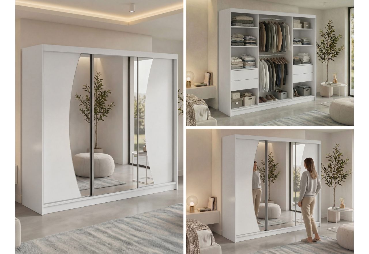 Szafa przesuwna VERONA 240 cm - biały z lustrem + 4 szuflady