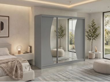 Szafa przesuwna VERONA 240 - szary z lustrem + 4 szuflady