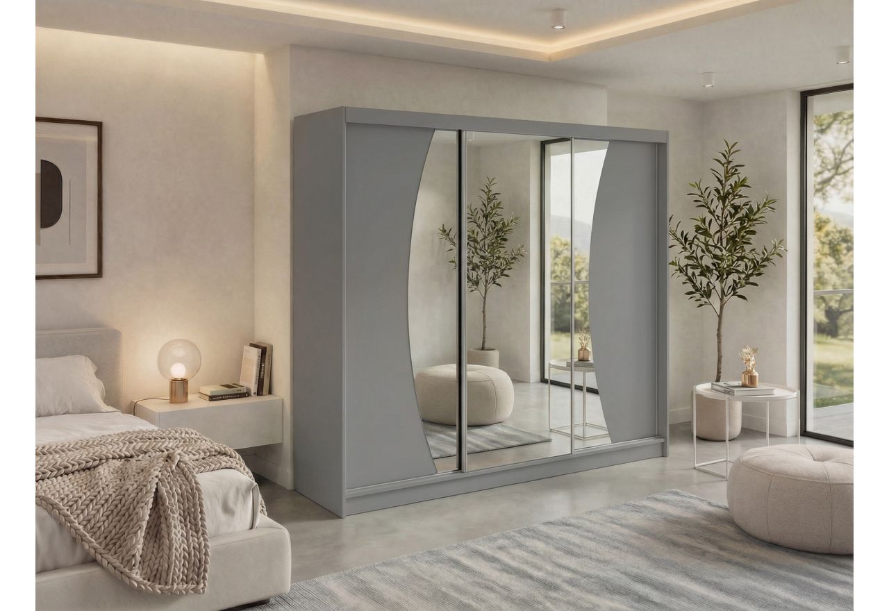 Szafa przesuwna VERONA 240 cm - szary z lustrem + 4 szuflady