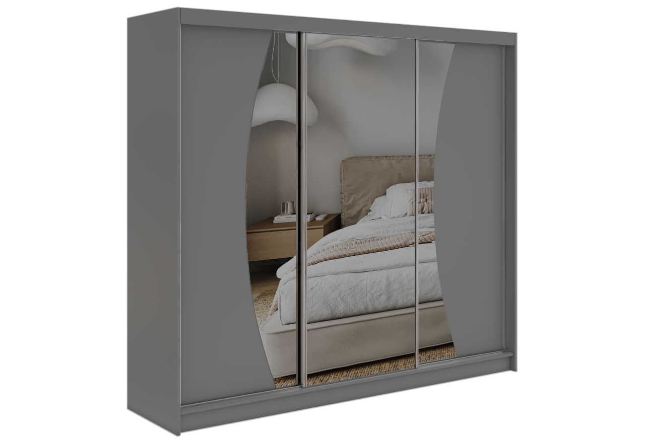 Szafa przesuwna VERONA 240 cm - szary z lustrem + 4 szuflady